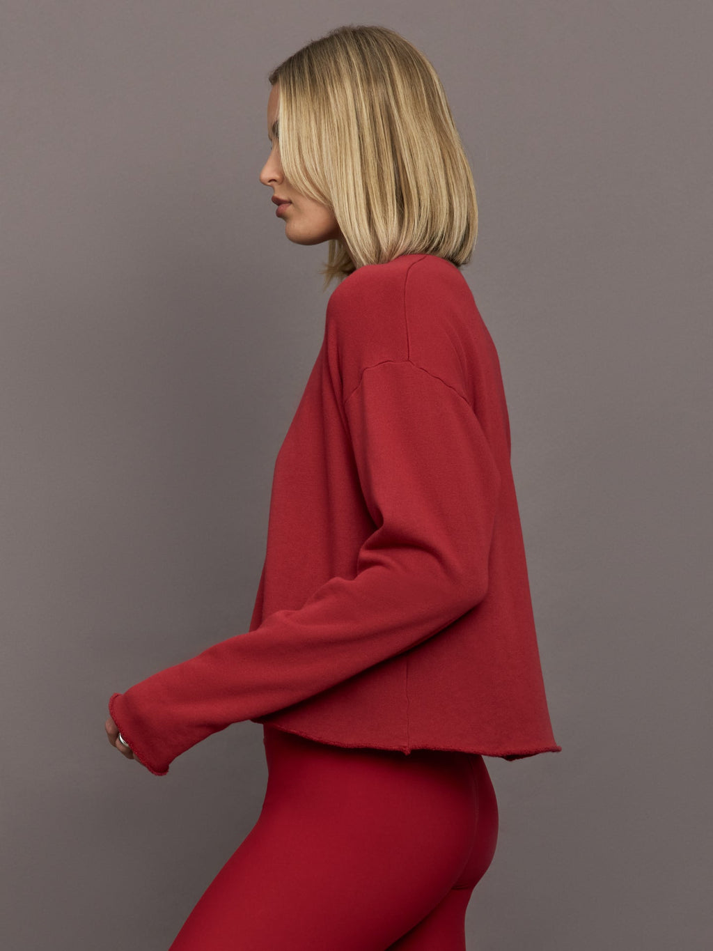 Crew Neck Sweatshirt in French Terry - Cherry Red