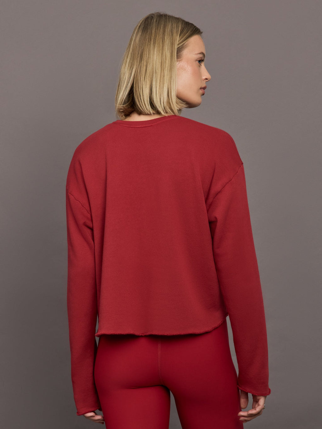 Crew Neck Sweatshirt in French Terry - Cherry Red