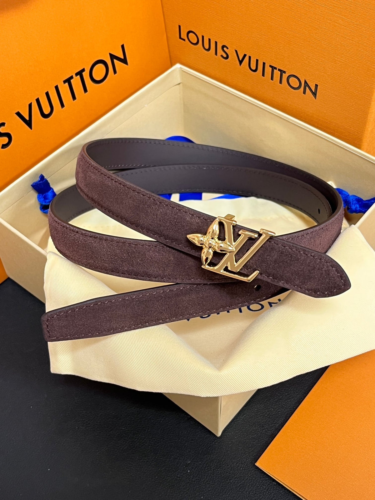 Louis Vuitton LV Bloom 30MM Reversible Belt Suede Brown