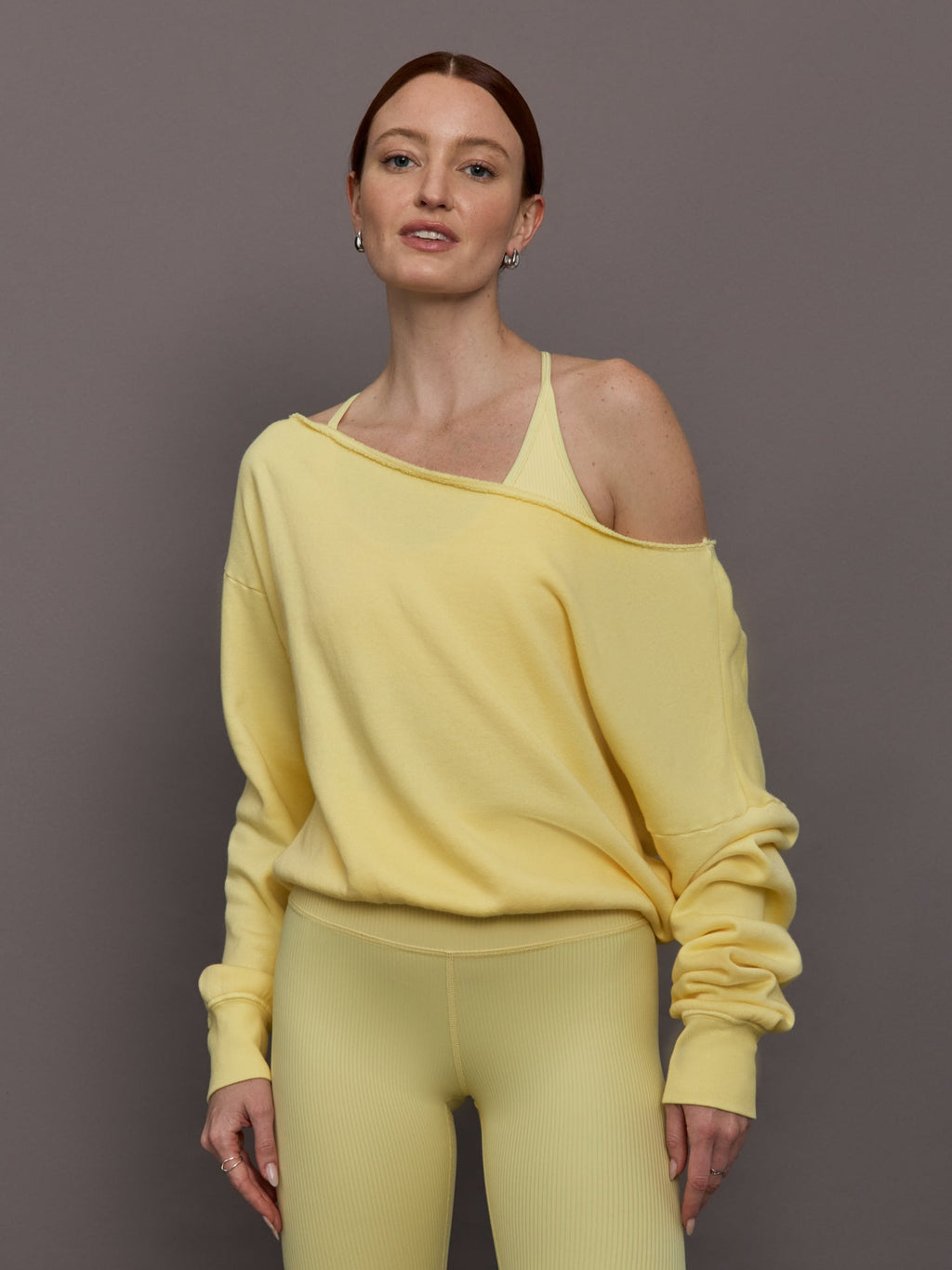 Off Shoulder Sweatshirt in French Terry - Banana
