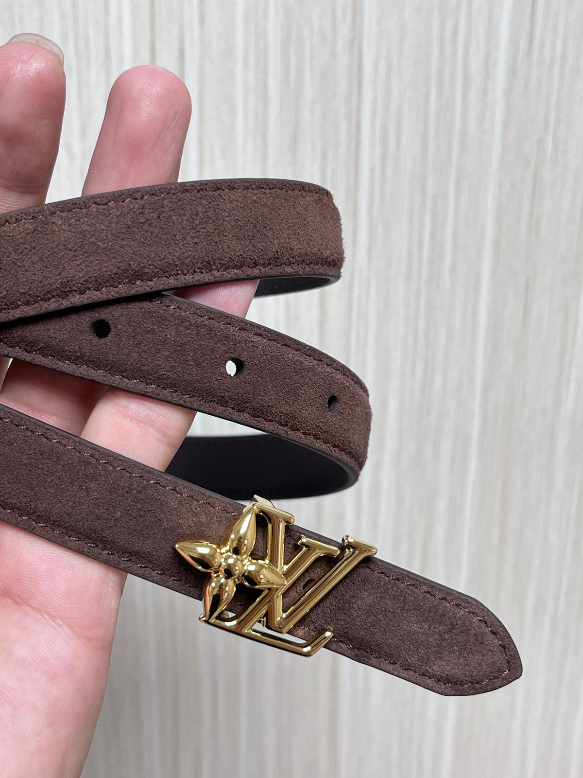 Louis Vuitton LV Bloom 30MM Reversible Belt Suede Brown