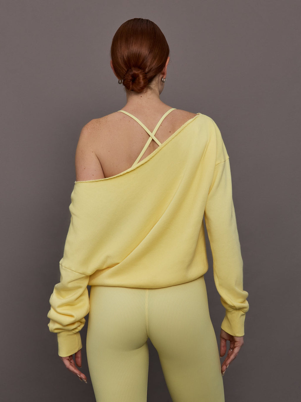 Off Shoulder Sweatshirt in French Terry - Banana
