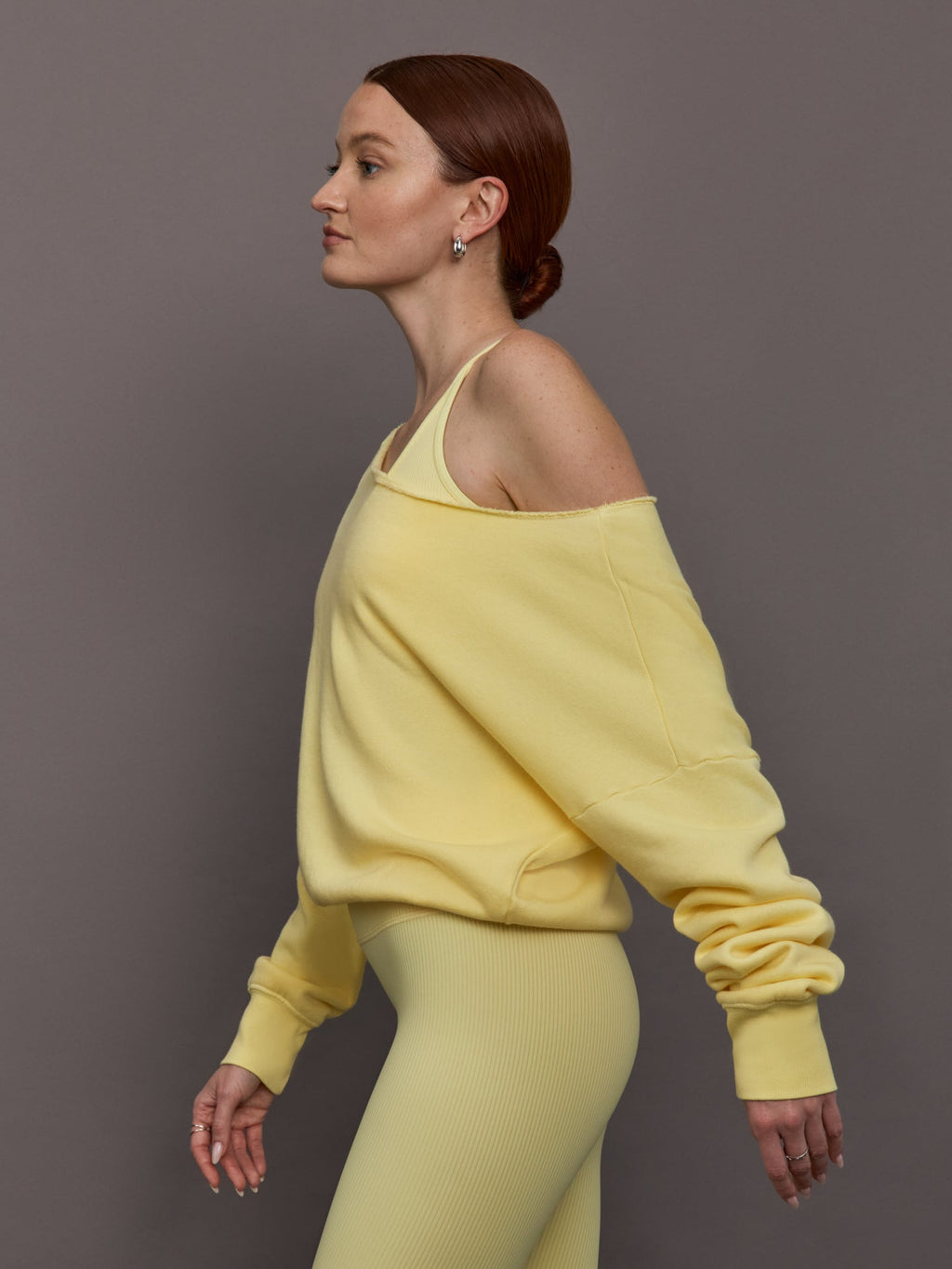Off Shoulder Sweatshirt in French Terry - Banana