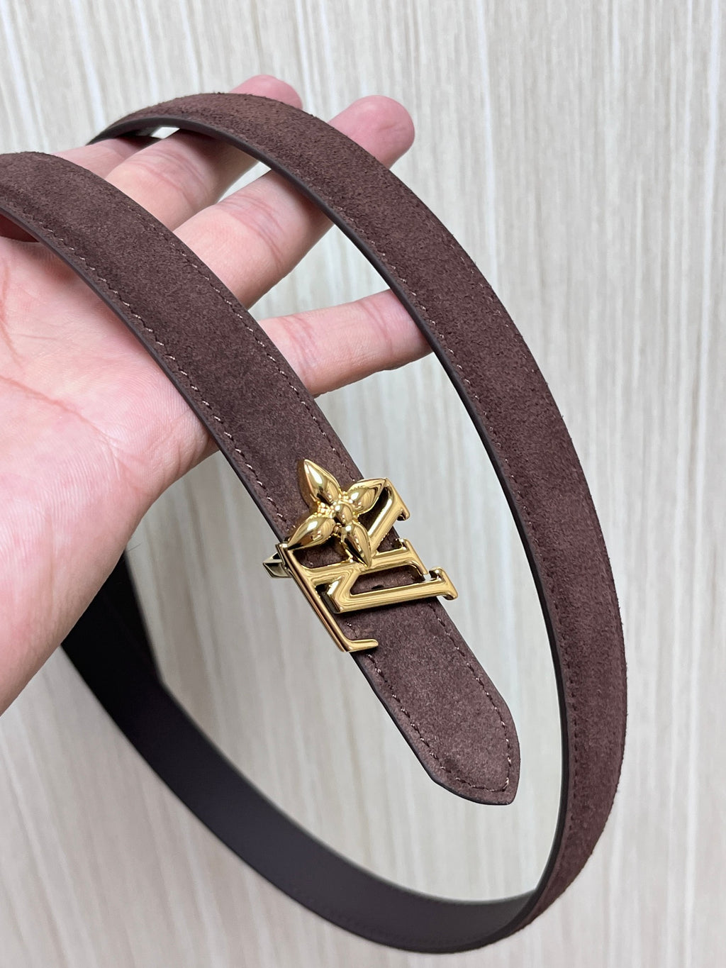 Louis Vuitton LV Bloom 30MM Reversible Belt Suede Brown