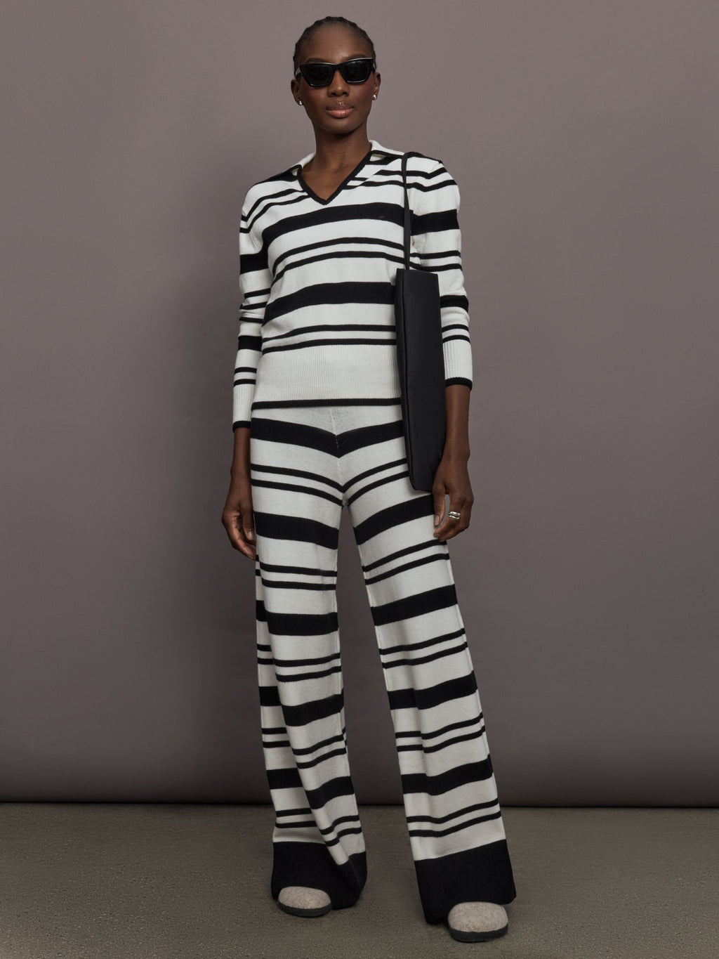Johnny Collar Striped Sweater - Black/Cream