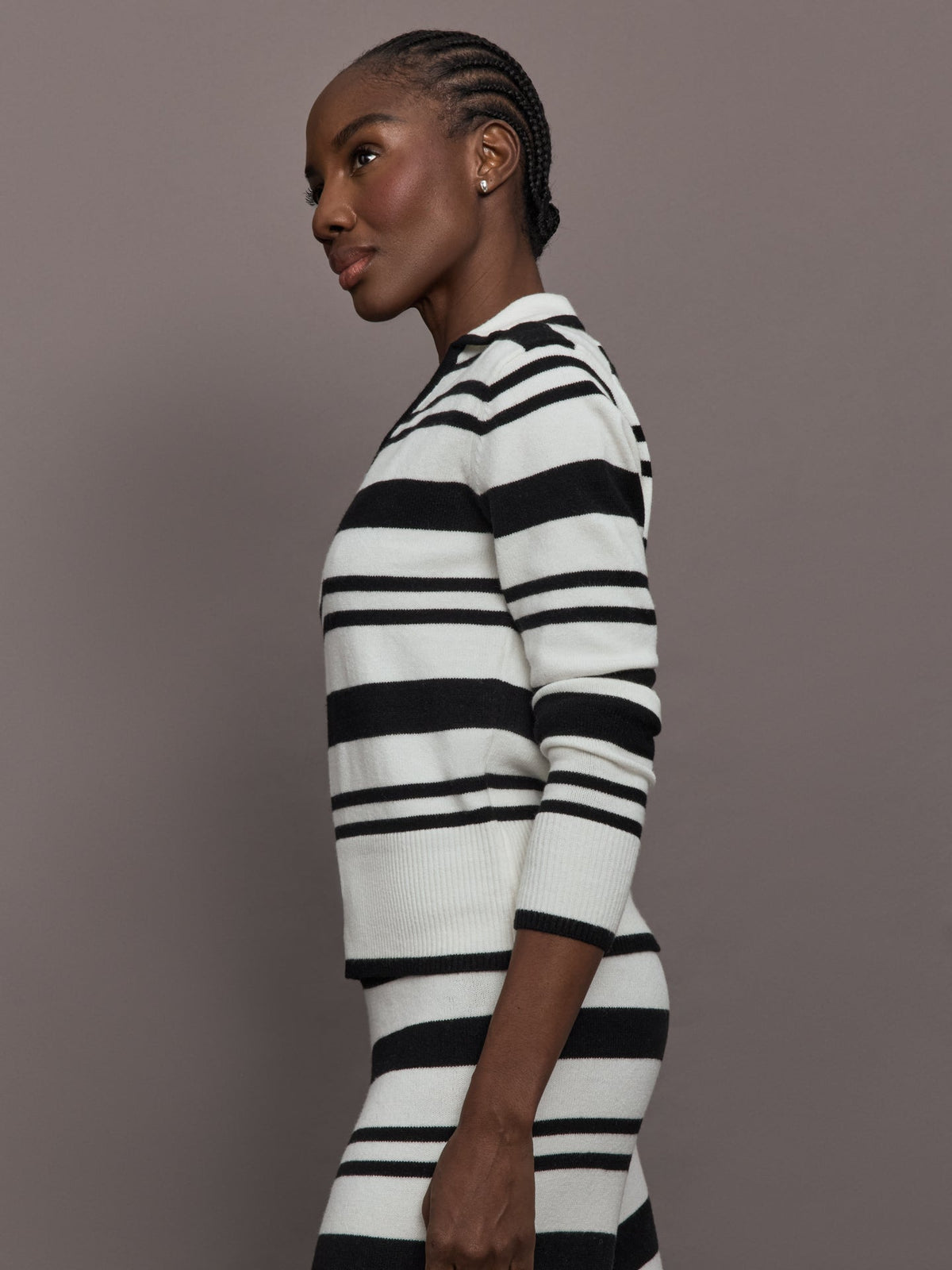 Johnny Collar Striped Sweater - Black/Cream