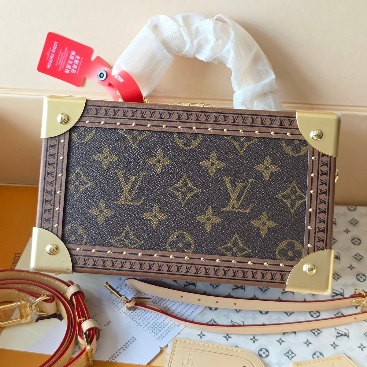 LV Petite Malle Bag 22.5cm Brown in PVC Fabric with Leather 287735