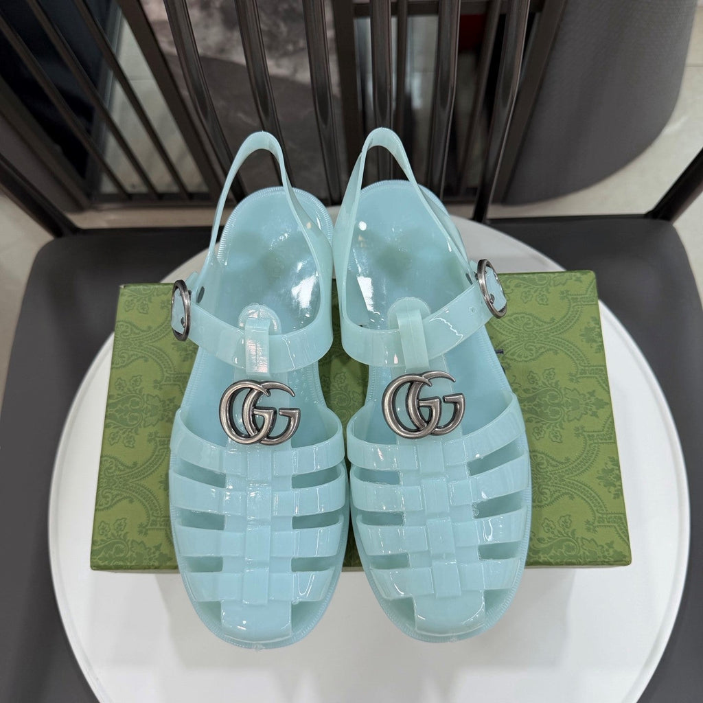 GG Sandals with Double G Light Blue Sliver TPU 818209