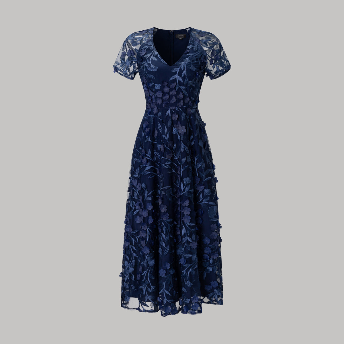 Midnight Navy Embroidered Evening Dress, Cocktail Party