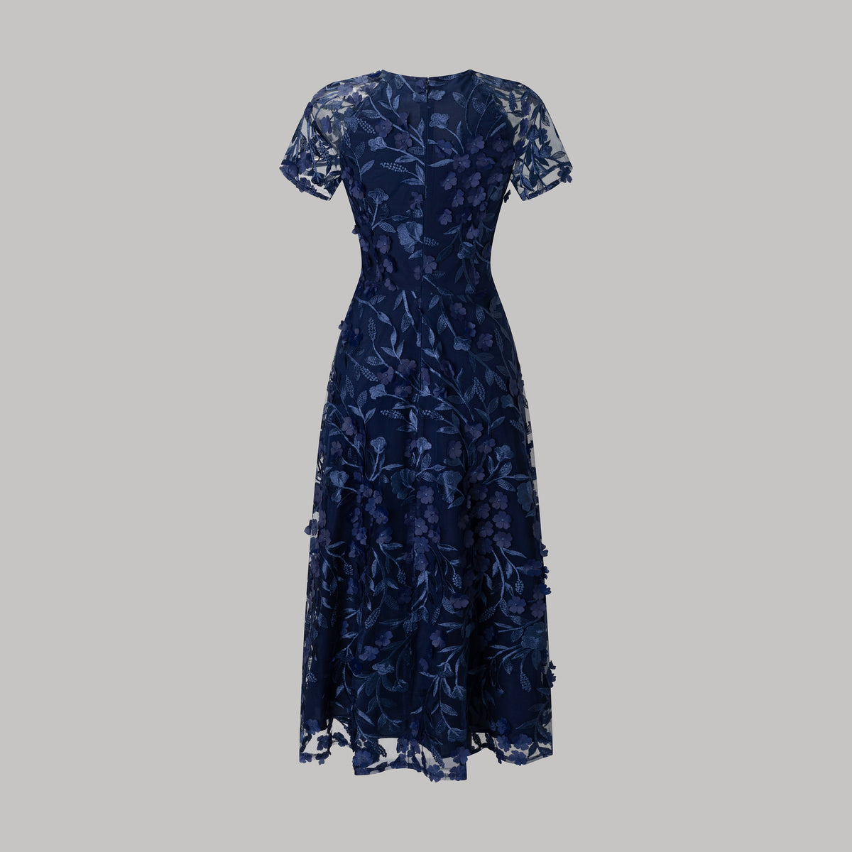 Midnight Navy Embroidered Evening Dress, Cocktail Party