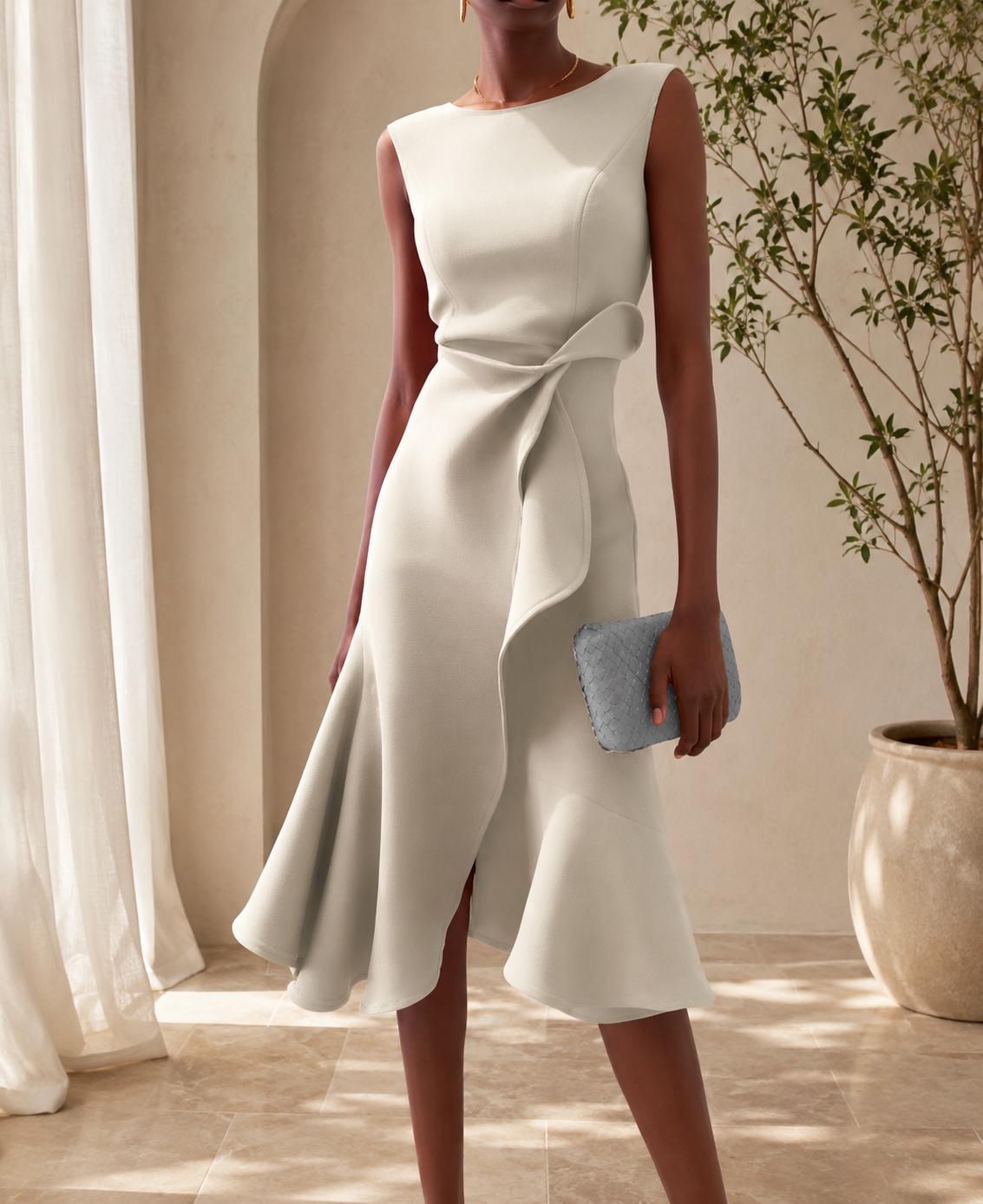 Elegant Brown Midi Dress  Sleeveless Bodycon Dress  Ruffle Hem Cocktail Dress  Formal Evening Outfit for Women