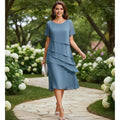 Women Chiffon Cocktail Dress Layered Asymmetrical Hem Elegant Short Sleeve Party Dress