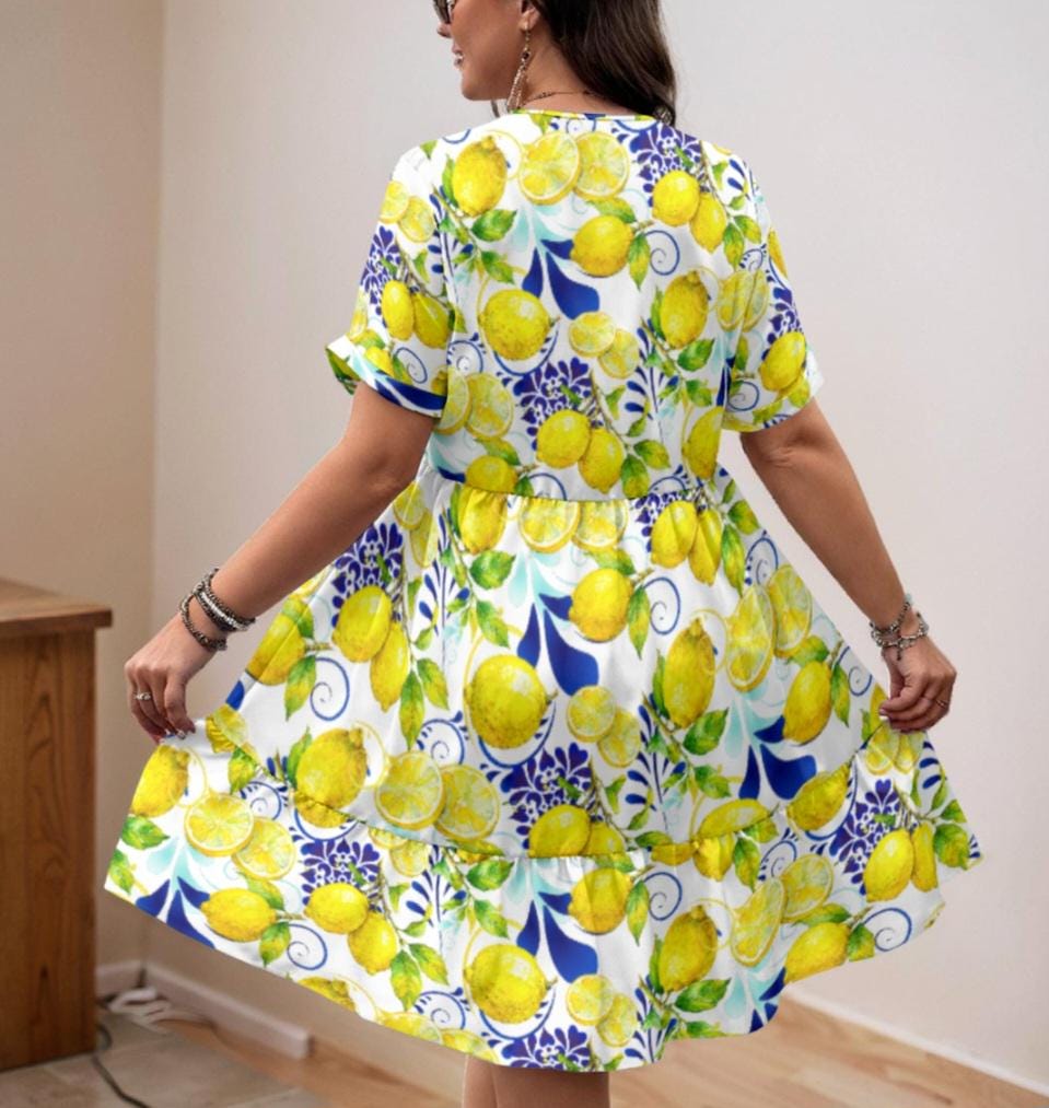 Amalfi Coast Collection Women's Floral V-Neck Short Sleeve Dress in your choice of trim colors. Wide range of sizes. Free shipping.