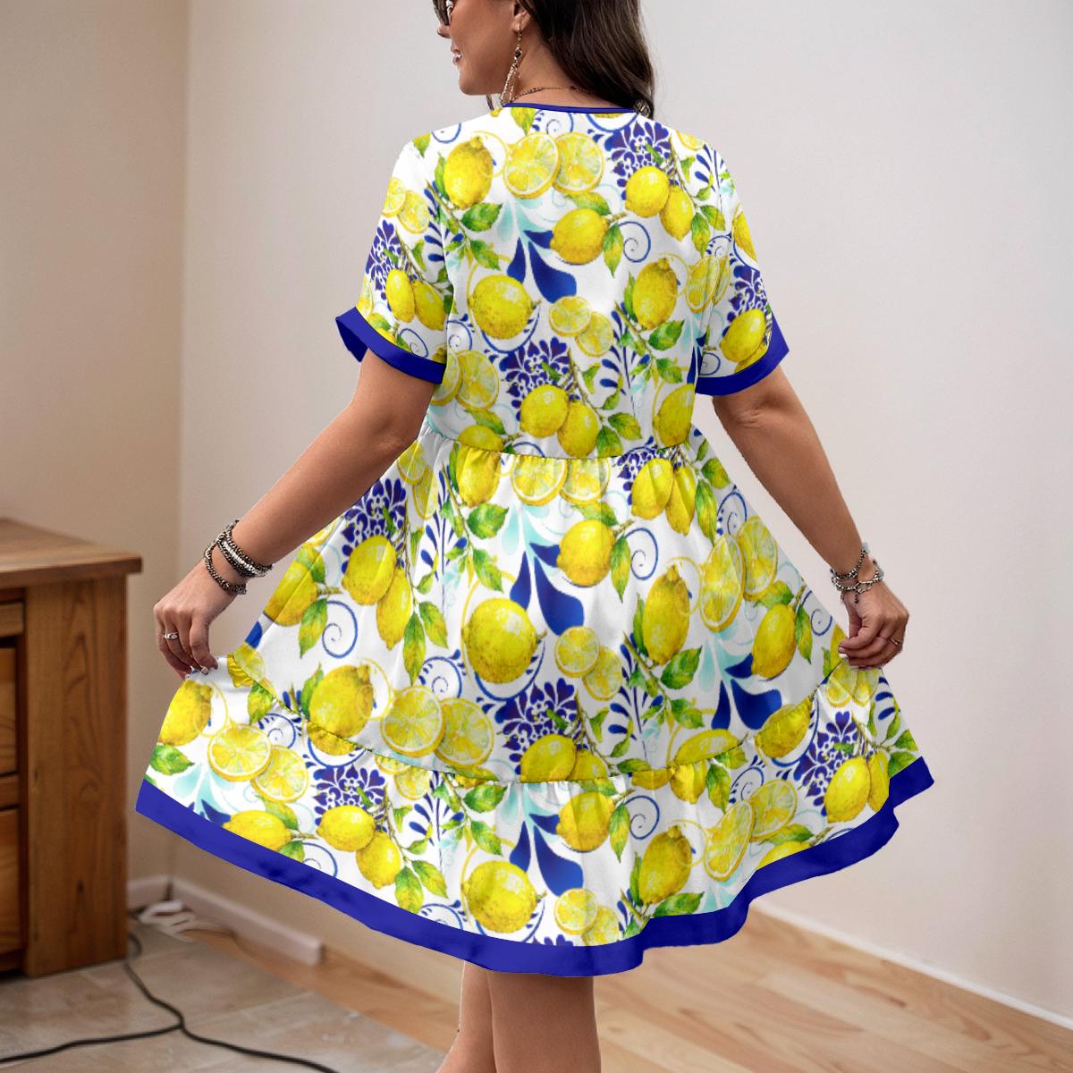 Amalfi Coast Collection Women's Floral V-Neck Short Sleeve Dress in your choice of trim colors. Wide range of sizes. Free shipping.