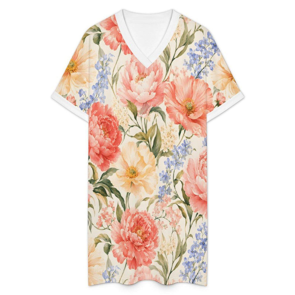 Floral V-Neck Beach Dress, Watercolor Tropical Summer Resort Wear