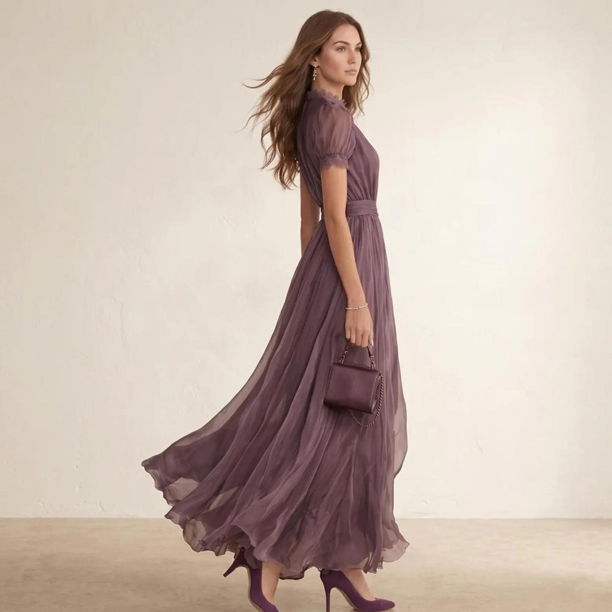 Elegant Lace Boho Maxi Dress, Pleated High Waist Dress, Flowy Summer Party Gown, Romantic Wedding Guest Dress