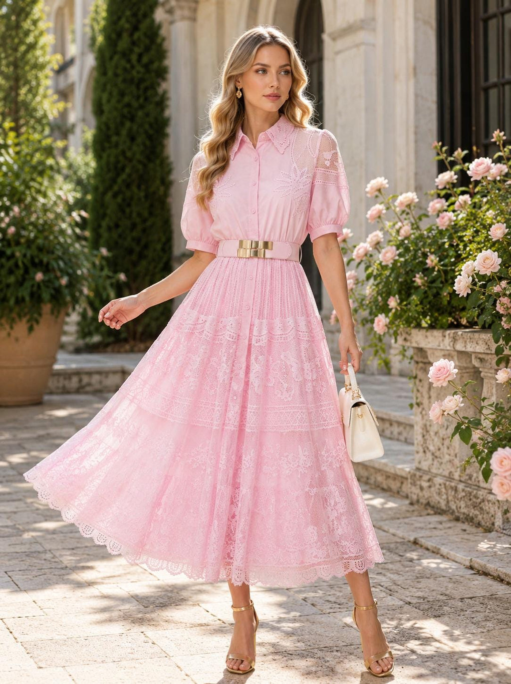 Elegant A Line Maxi Dress Lace Short Sleeve Y2K Streetwear Party Summer Waist Cinched
