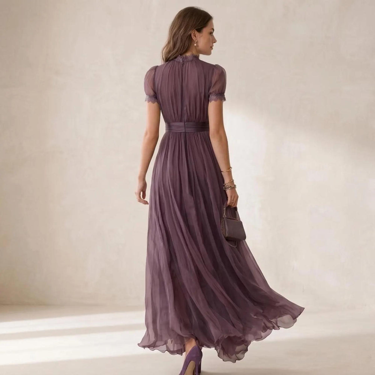 Elegant Lace Boho Maxi Dress, Pleated High Waist Dress, Flowy Summer Party Gown, Romantic Wedding Guest Dress