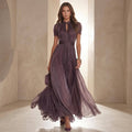 Elegant Lace Boho Maxi Dress, Pleated High Waist Dress, Flowy Summer Party Gown, Romantic Wedding Guest Dress