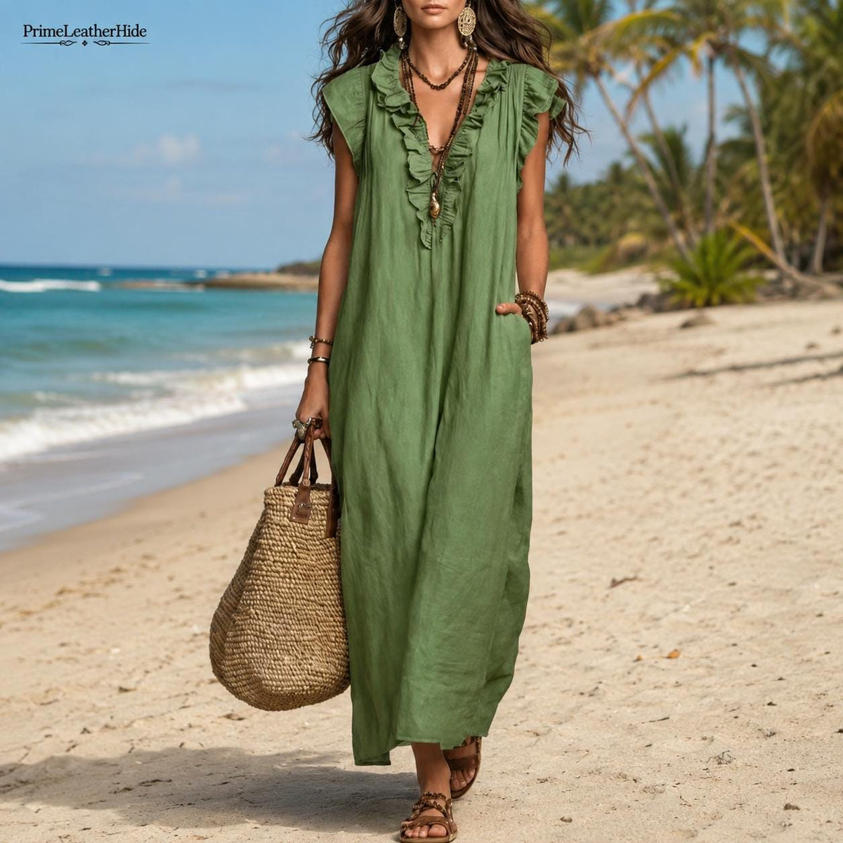 Boho Maxi Shirt Dress V-Neck Loose Fit Beach Kaftan Summer Vacation Casual Flowy Sundress