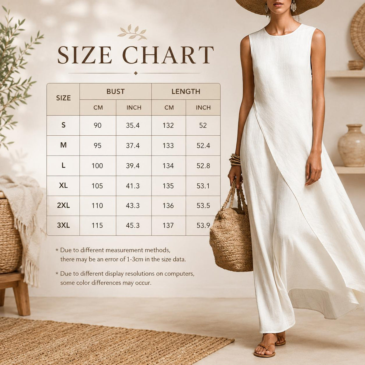 Women's Elegant Sleeveless Linen Maxi Dress, Boho Flowy Summer Beach Vacation Resort Dress