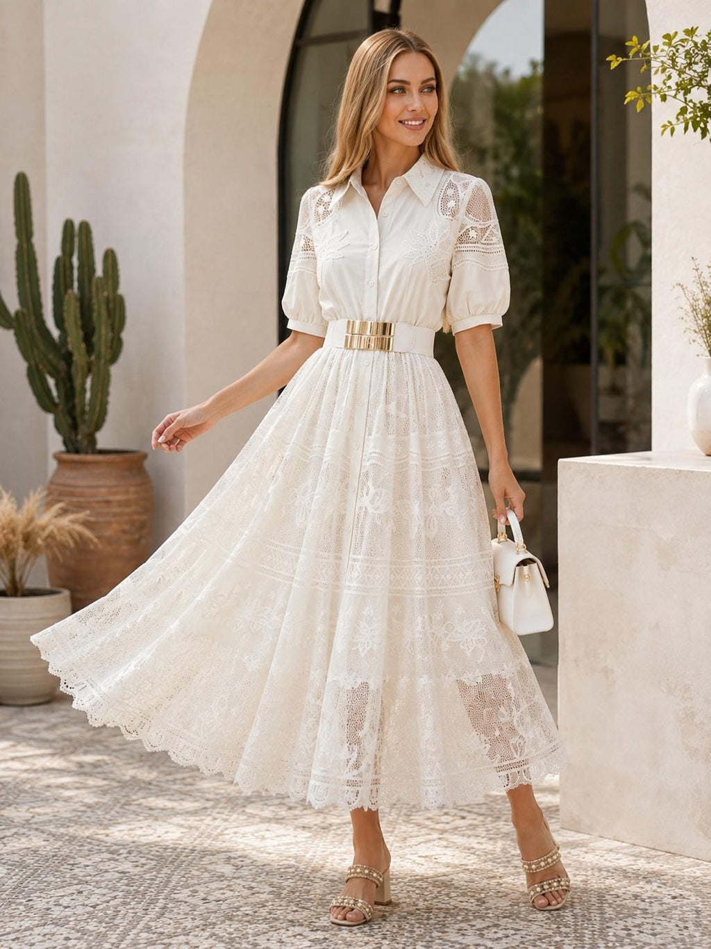 Elegant A Line Maxi Dress Lace Short Sleeve Y2K Streetwear Party Summer Waist Cinched
