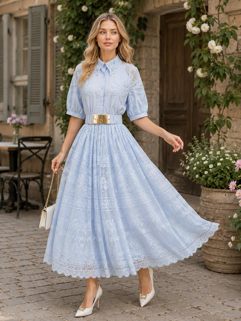 Elegant A Line Maxi Dress Lace Short Sleeve Y2K Streetwear Party Summer Waist Cinched