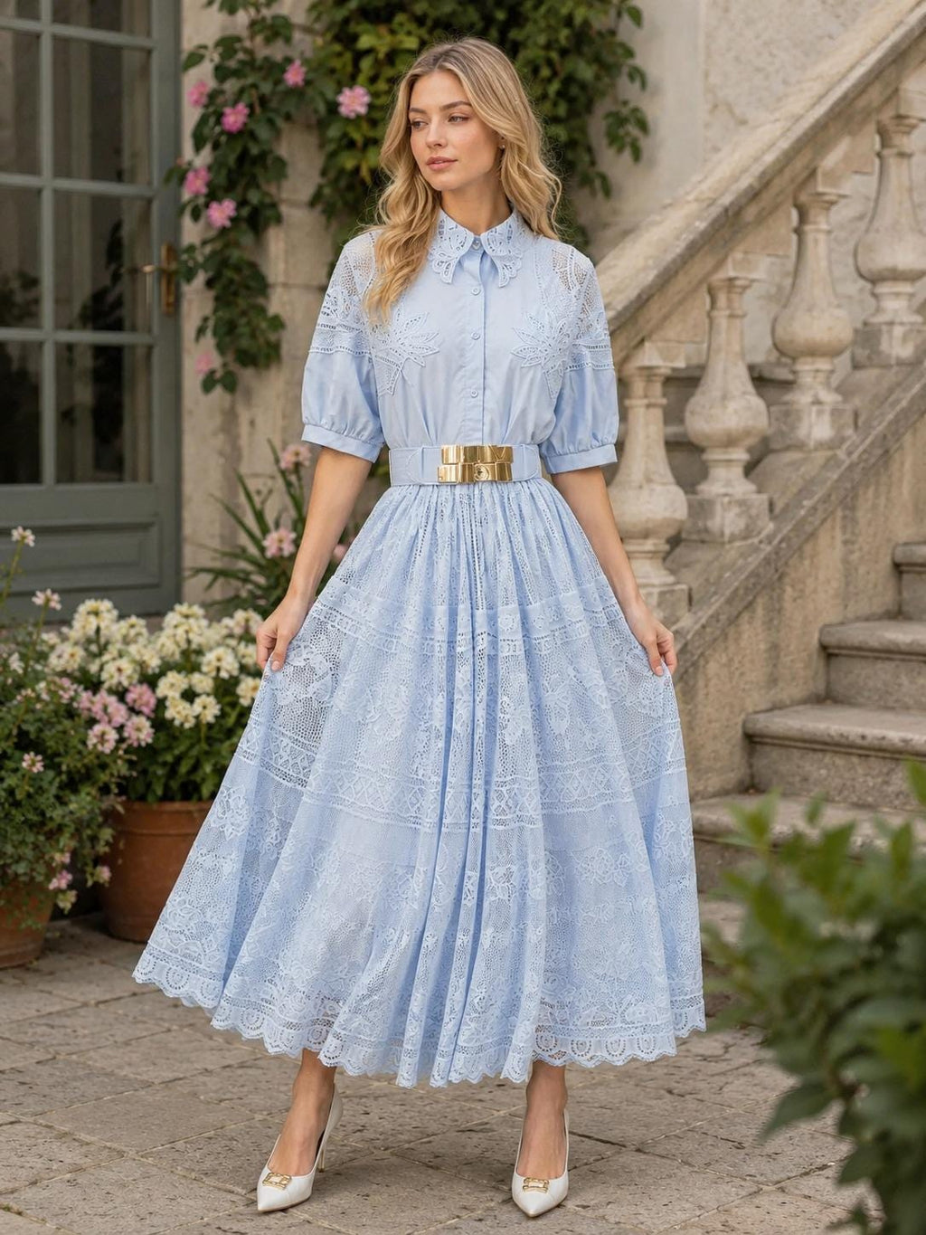 Elegant A Line Maxi Dress Lace Short Sleeve Y2K Streetwear Party Summer Waist Cinched