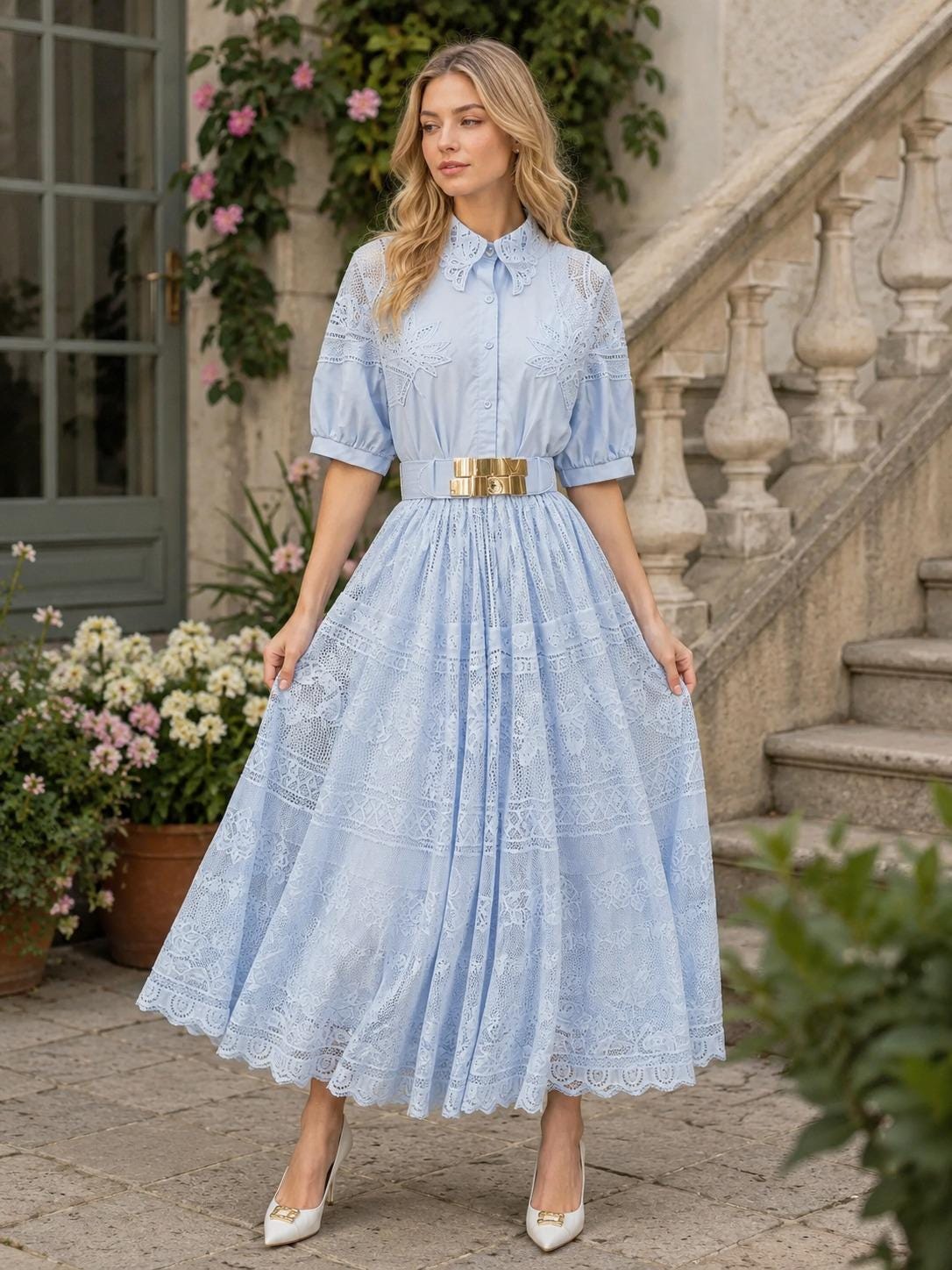 Elegant A Line Maxi Dress Lace Short Sleeve Y2K Streetwear Party Summer Waist Cinched