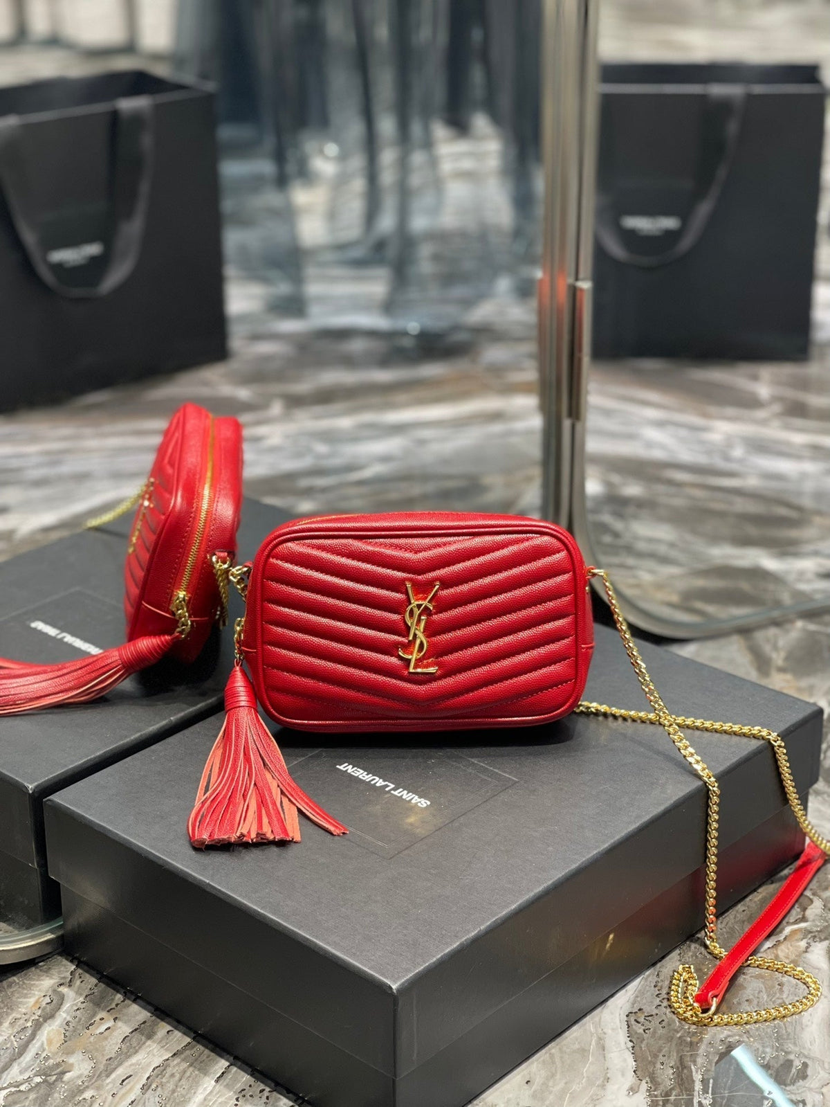 Y Lou Mini Bag In Quilted  Grain  De Poudre Embossed Leather