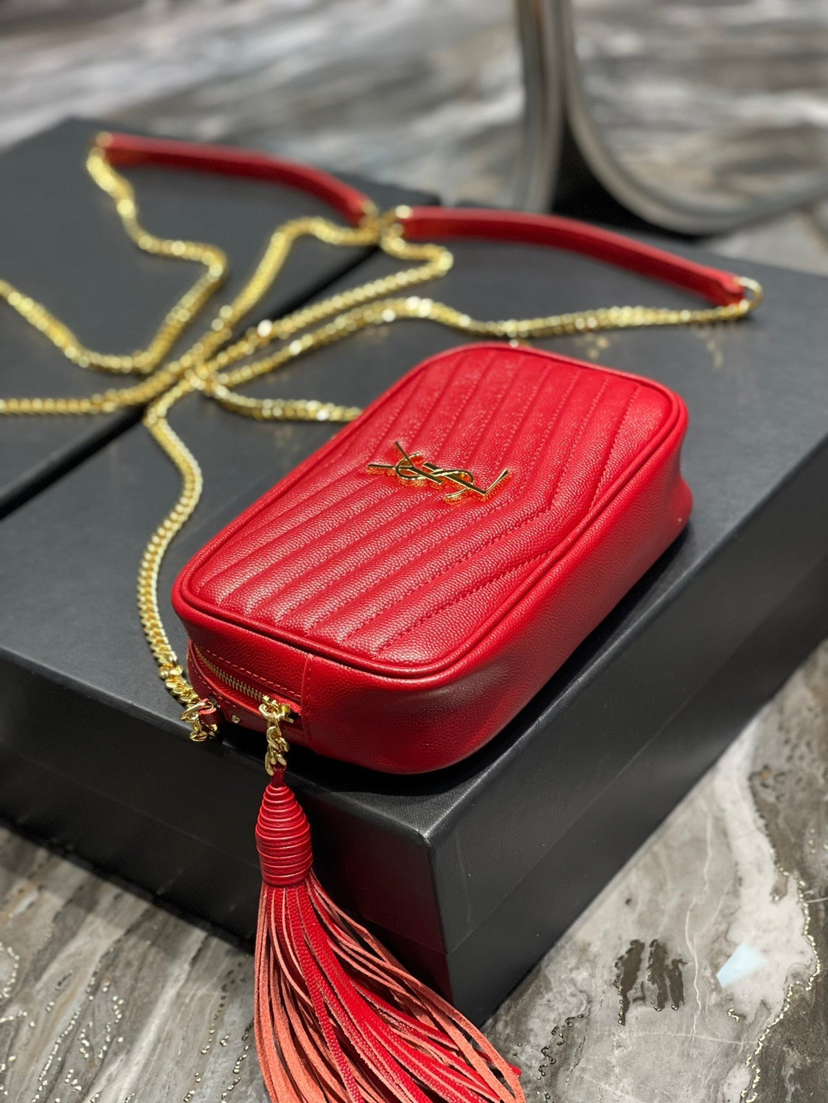 Y Lou Mini Bag In Quilted  Grain  De Poudre Embossed Leather