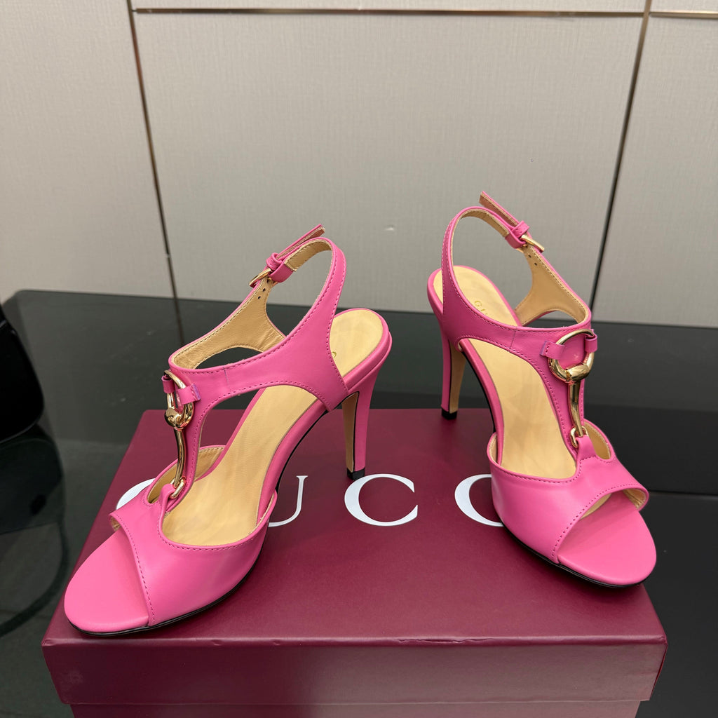 GG G-Buckle High-Heeled Sandals 10.5cm Pink  Cowhide 725307