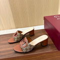 GG Interlocking G Cutout Sandals 5.5cm Brown Beige Sheepskin Canvas 646501