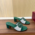 GG Interlocking G Cutout Sandals 5.5cm Teal Green Sheepskin Mesh 646496
