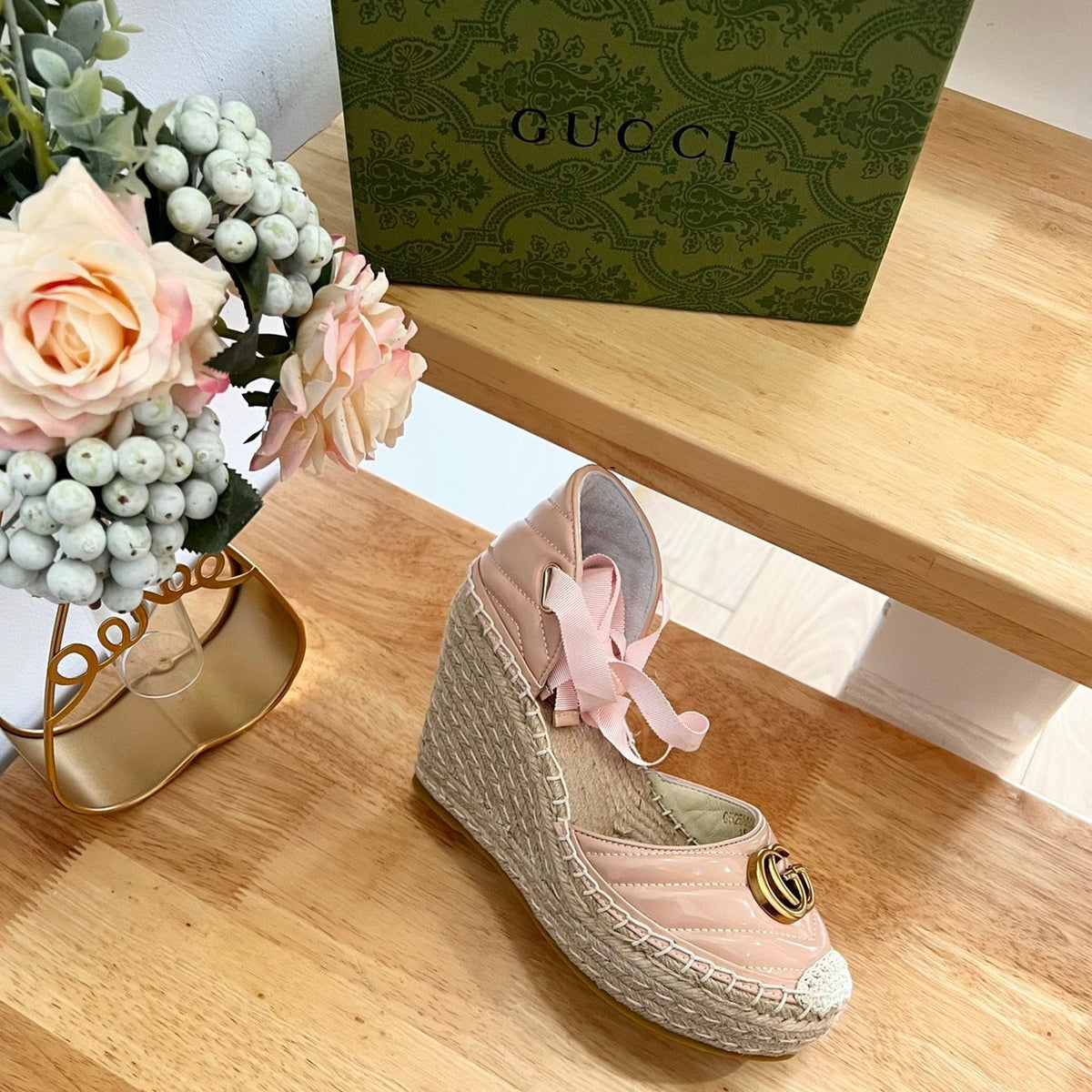 GG  Crochet platform Espadrilles Blush Pink