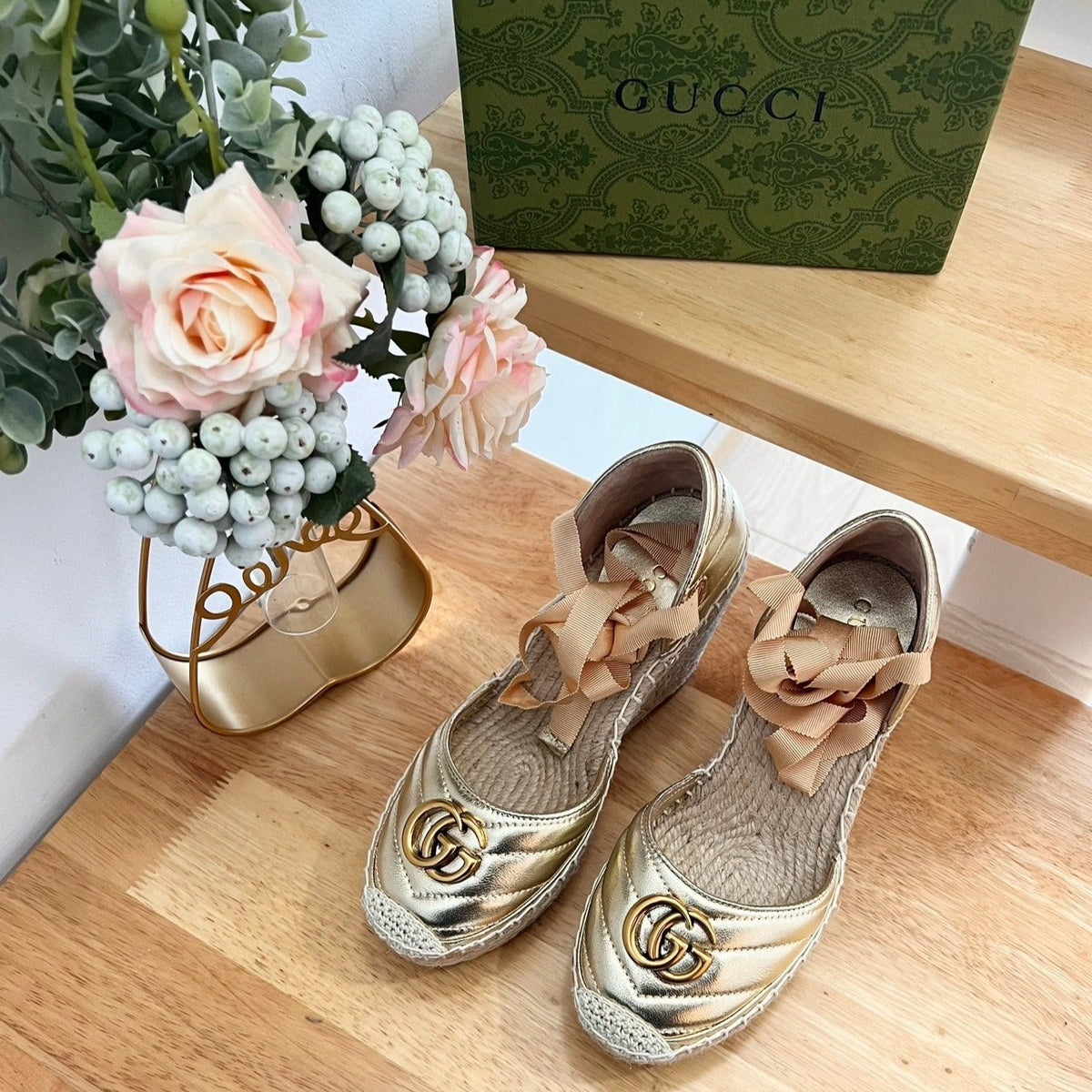 GG  Crochet platform Espadrilles Rose Tan Leather