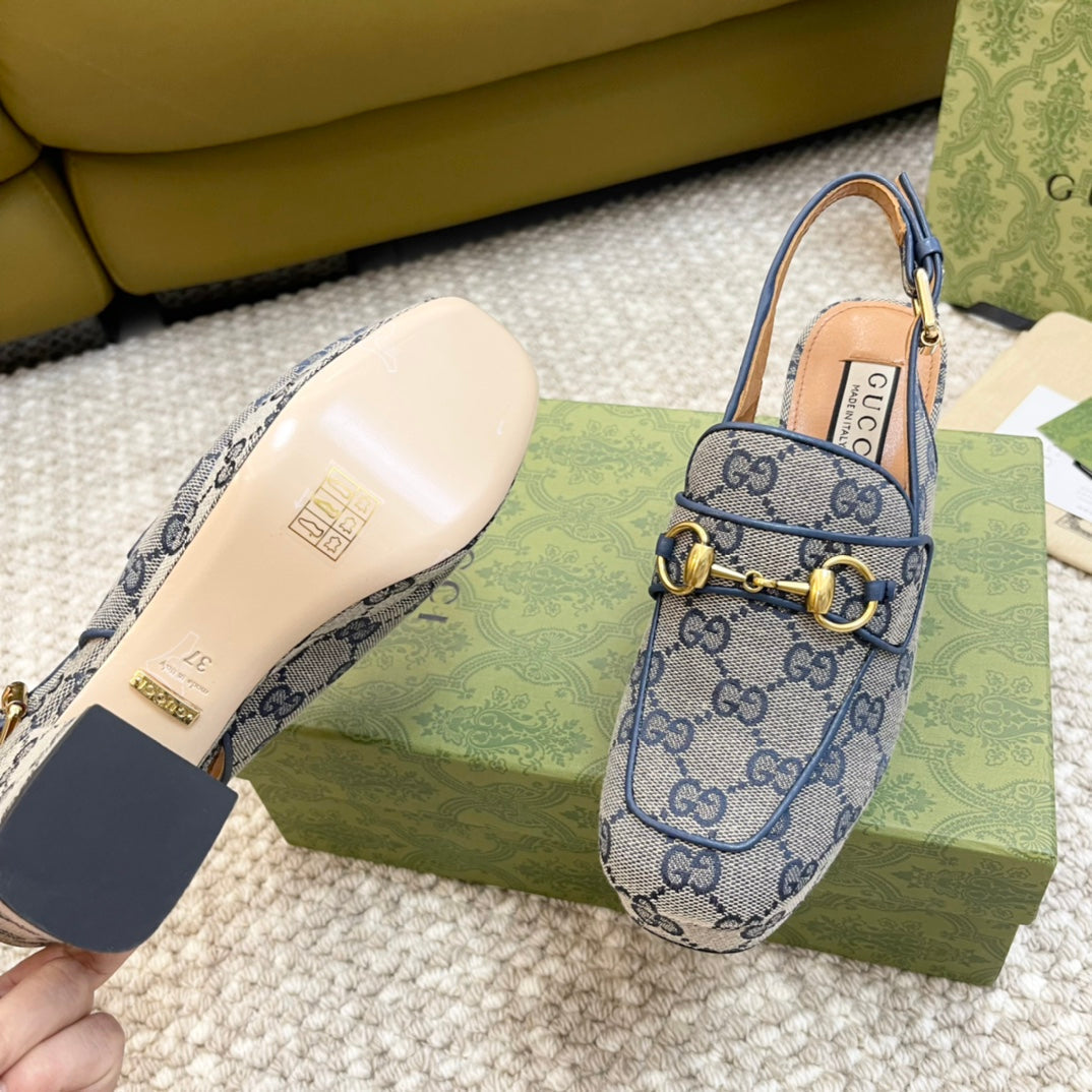 GG HIGH - HEEL SLINGBACK WITH HORSEBIT LIGHT GRAY CALFSKIN