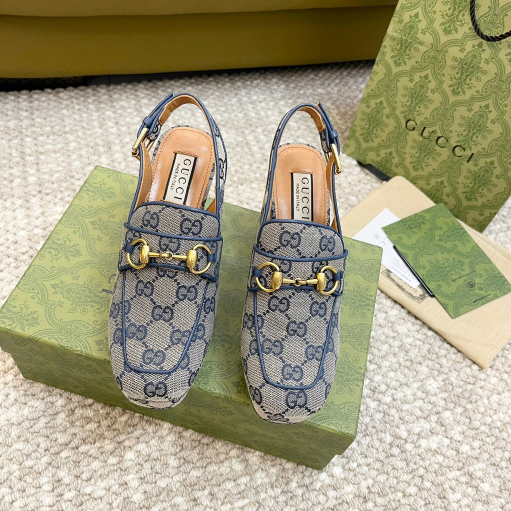 GG HIGH - HEEL SLINGBACK WITH HORSEBIT LIGHT GRAY CALFSKIN
