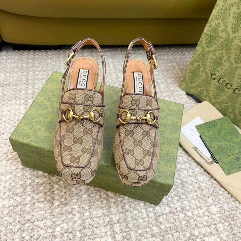 GG HIGH - HEEL SLINGBACK WITH HORSEBIT LIGHT BROWN CALFSKIN