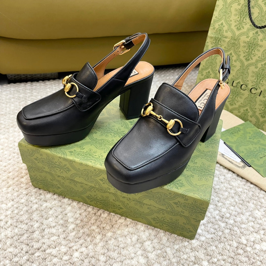 GG HIGH - HEEL SLINGBACK WITH HORSEBIT BLACK CALFSKIN