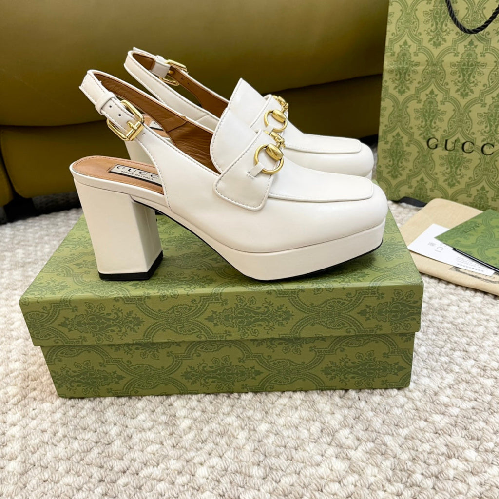 GG HIGH - HEEL SLINGBACK WITH HORSEBIT WHITE CALFSKIN
