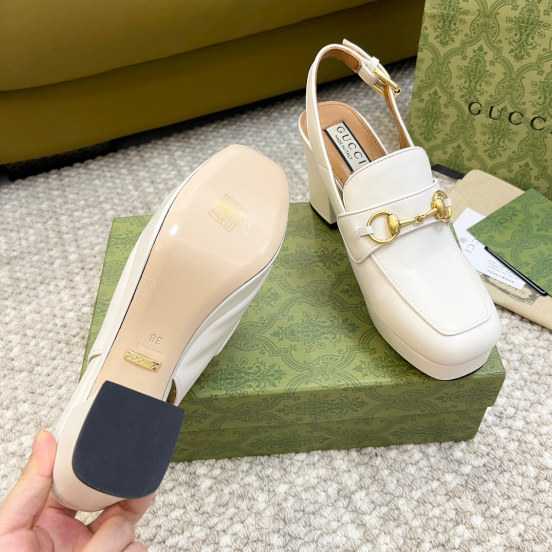 GG HIGH - HEEL SLINGBACK WITH HORSEBIT WHITE CALFSKIN