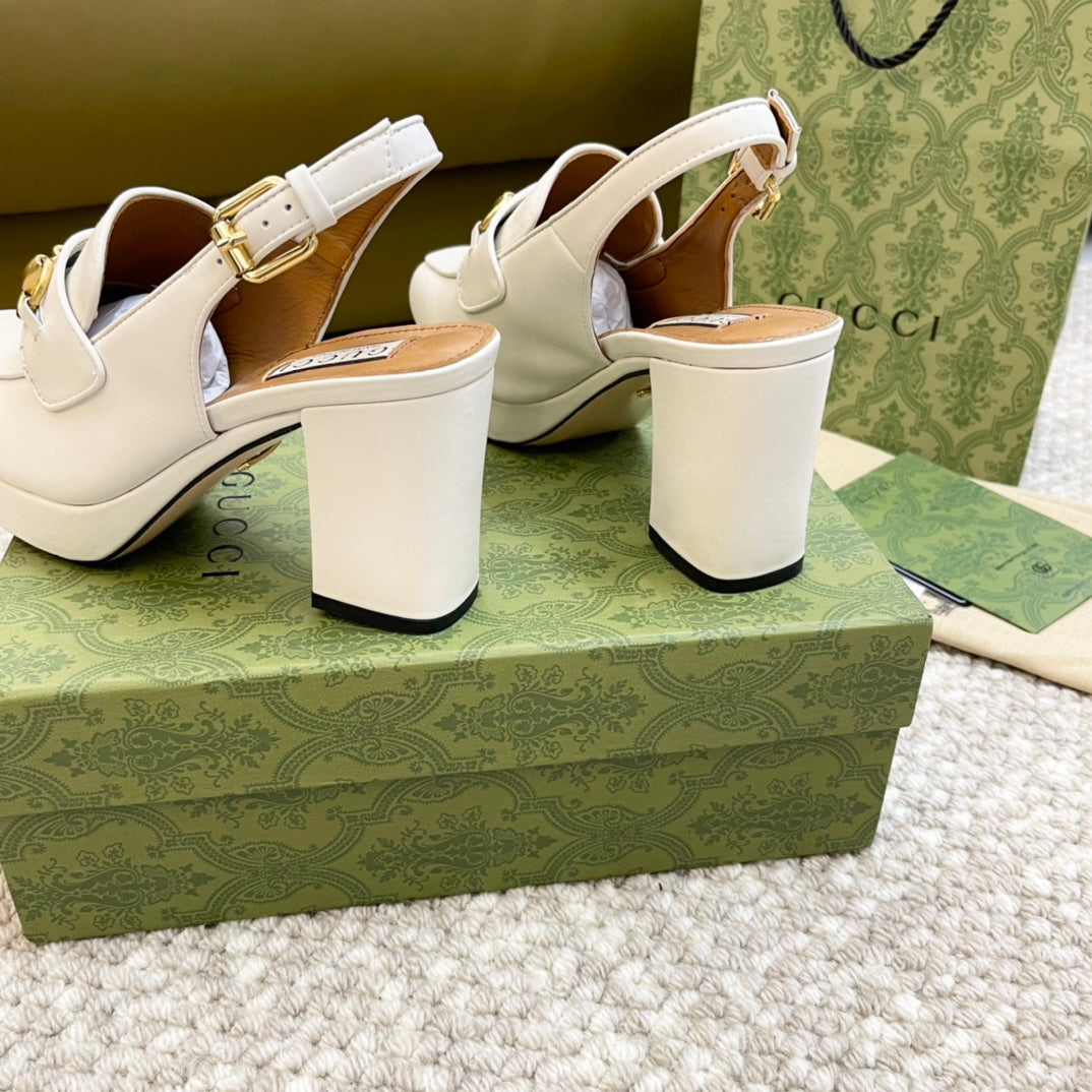 GG HIGH - HEEL SLINGBACK WITH HORSEBIT WHITE CALFSKIN