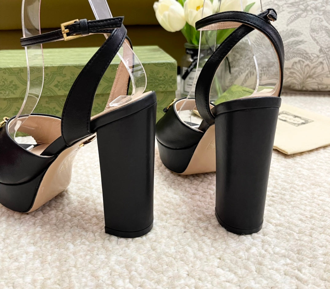Horsebit 11cm Platform Sandal Black Calfskin