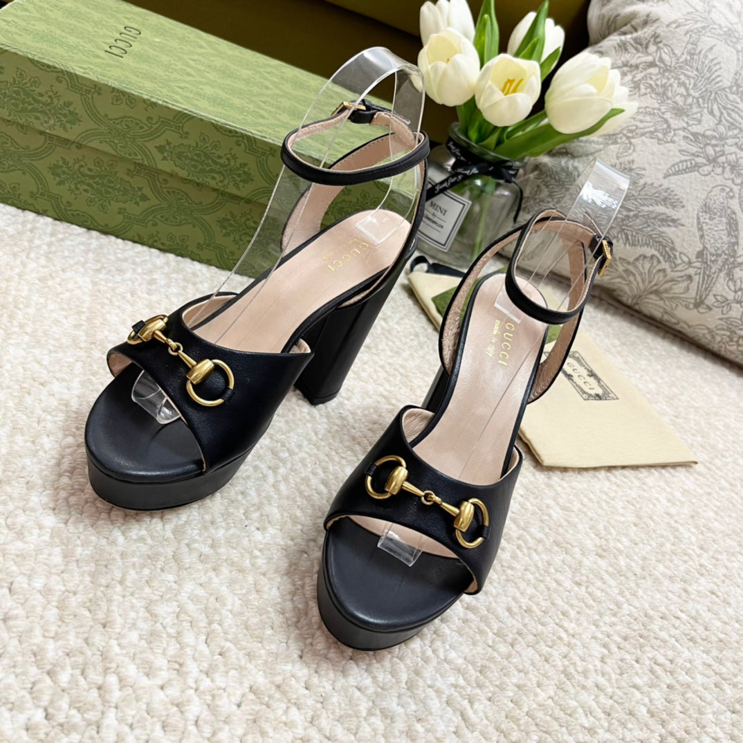 Horsebit 11cm Platform Sandal Black Calfskin