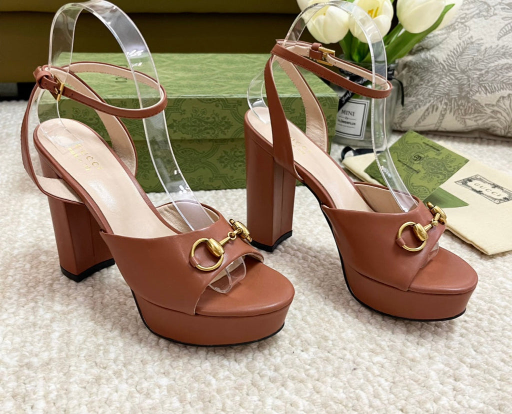 Horsebit 11cm Platform Sandal Brown Calfskin