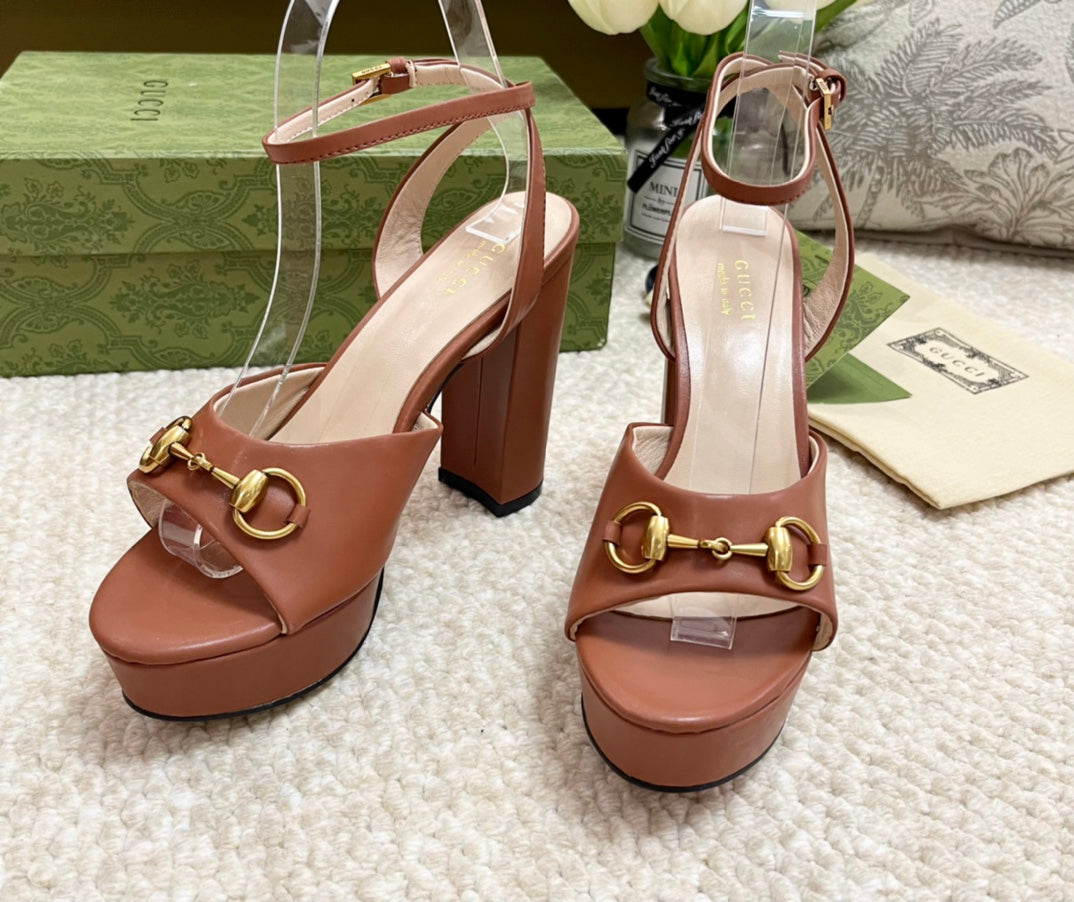 Horsebit 11cm Platform Sandal Brown Calfskin