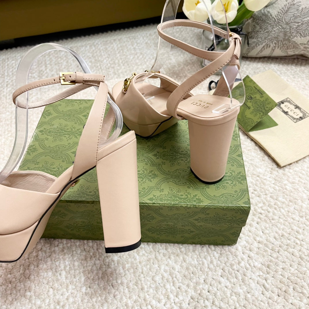 Horsebit 11cm Platform Sandal Cream Calfskin
