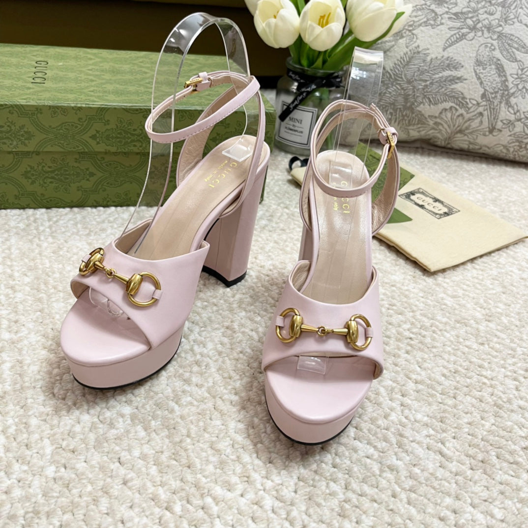 Horsebit 11cm Platform Sandal Pink Calfskin