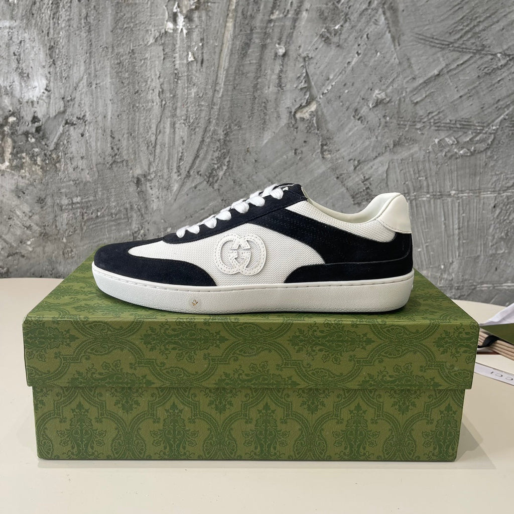 GG Low Sneaker Black White Canvas Suede Calfskin